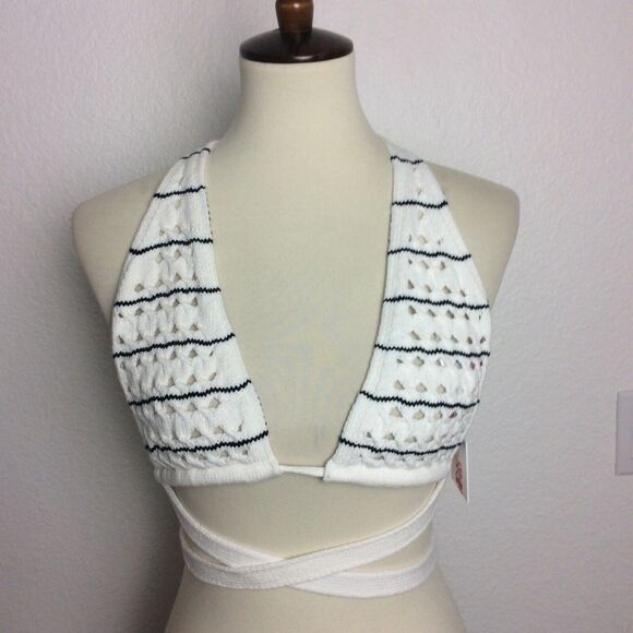 Solid & Striped Bikini Top Camilla Striped Knit Criss Cross Wrap Swimwear - Picture 1 of 6